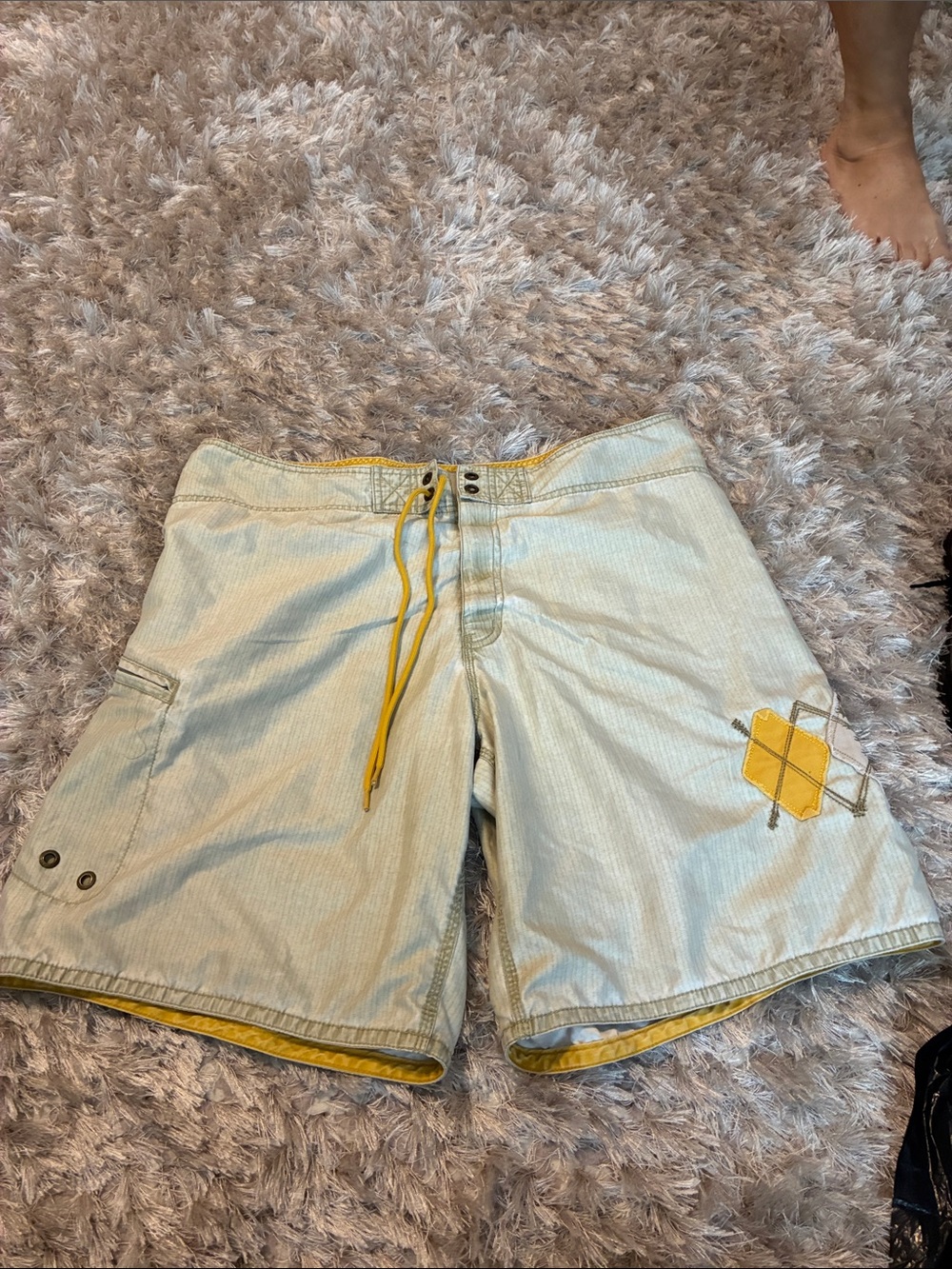 Moschino Light Beige Swim Board Shorts with Yellow Accents